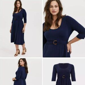 TORRID Plus size Navy Studio Knit Belted Midi Dress